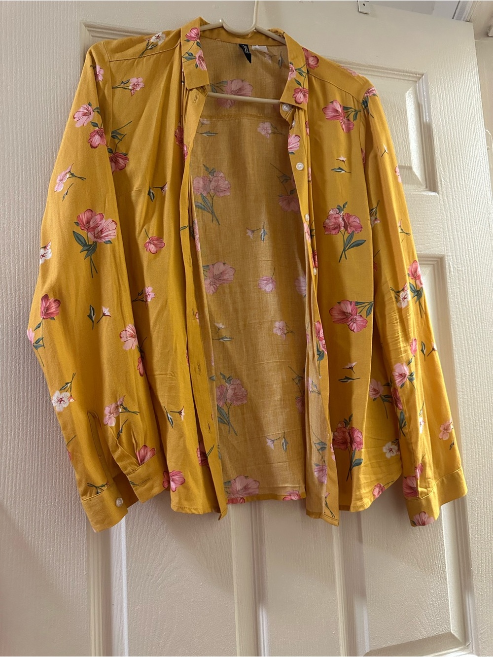 Divided Yellow Floral Button-Up Blouse